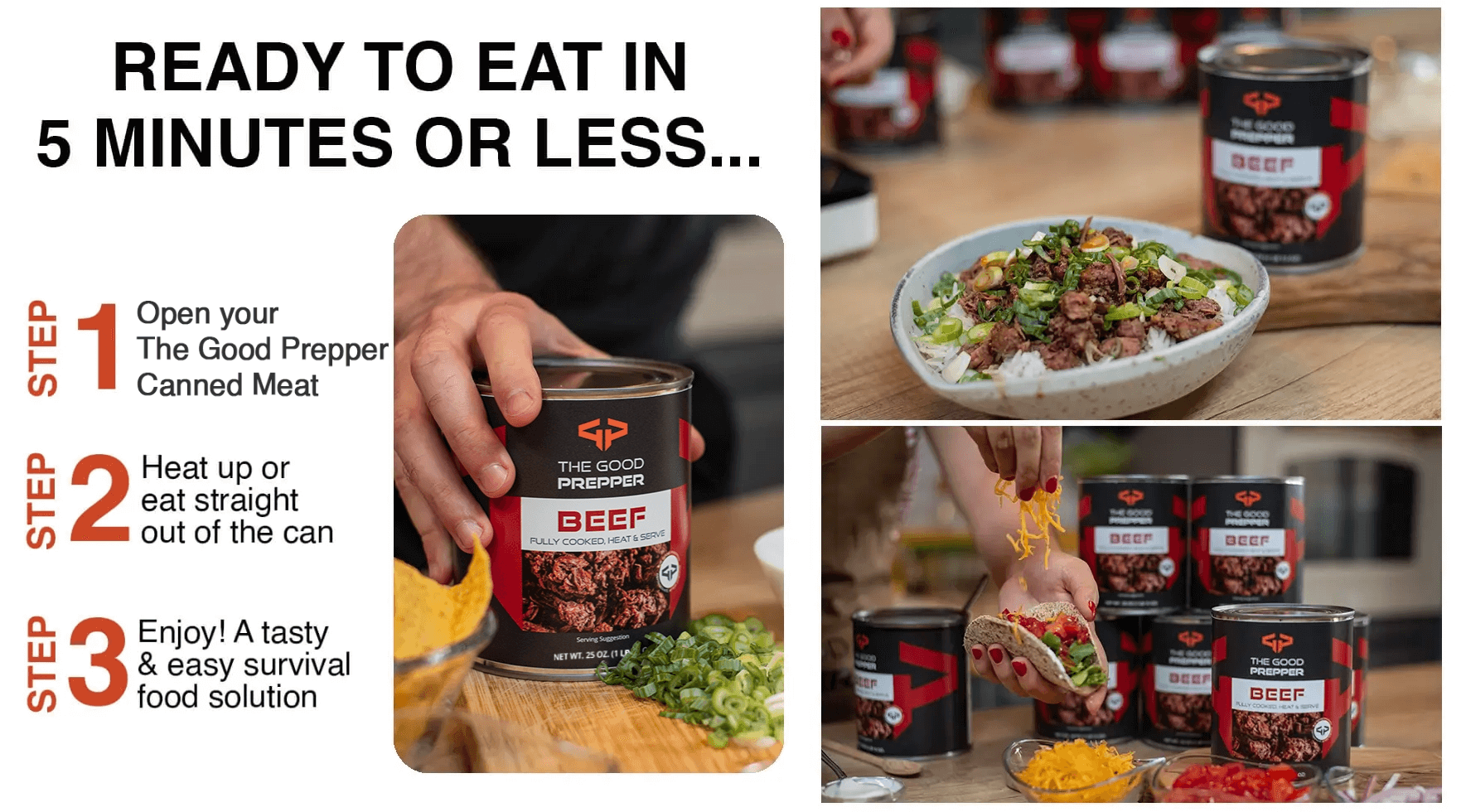Ready to Eat in 5 Minutes or Less - canned beef steps